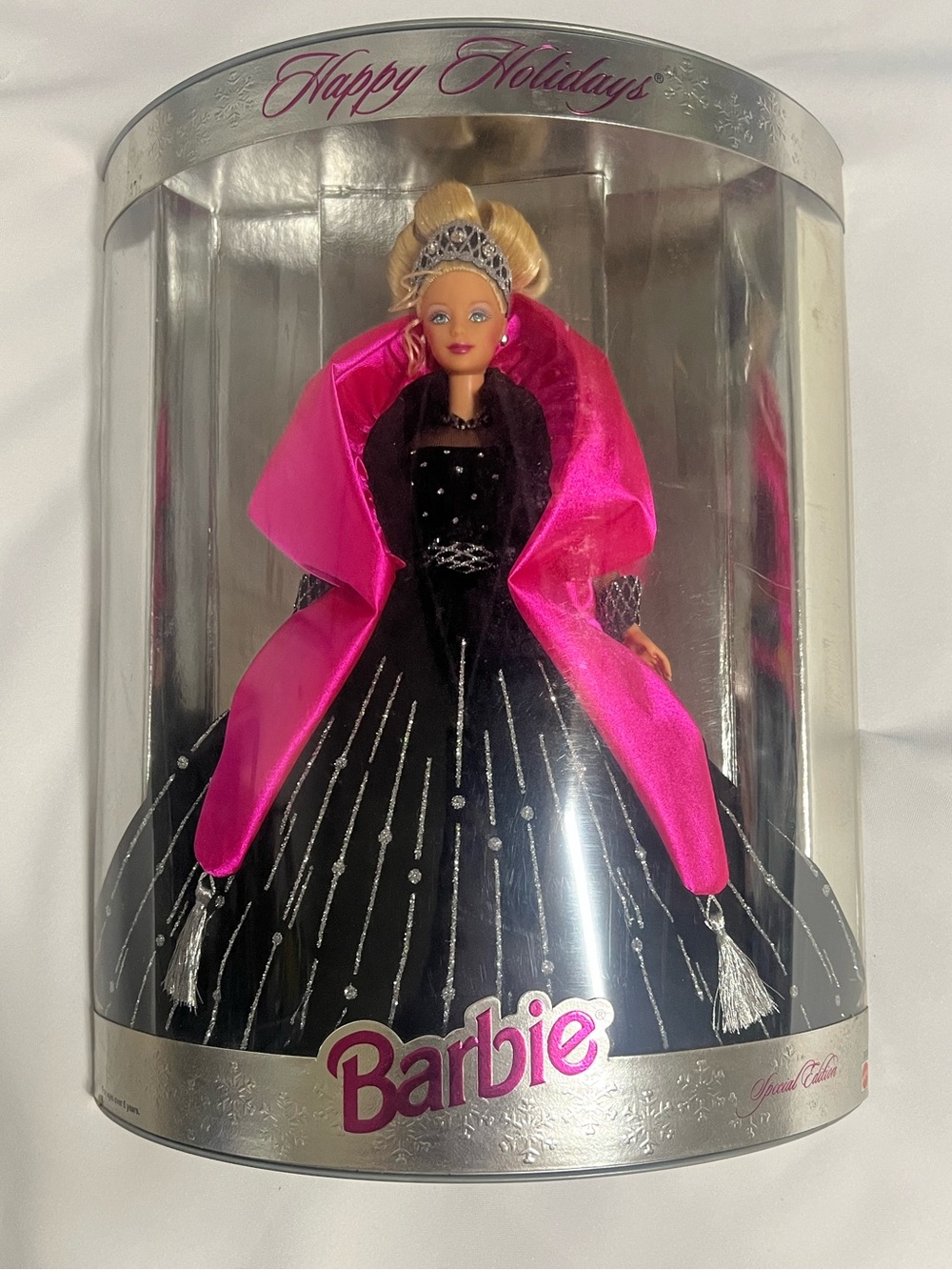 Vintage 1998 Barbie Black Gown with Hot Pink Shawl Holiday Doll